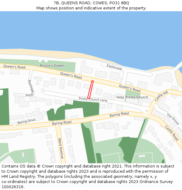 7B, QUEENS ROAD, COWES, PO31 8BQ: Location map and indicative extent of plot