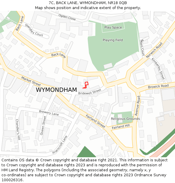 7C, BACK LANE, WYMONDHAM, NR18 0QB: Location map and indicative extent of plot