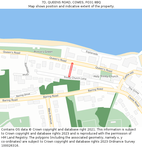 7D, QUEENS ROAD, COWES, PO31 8BQ: Location map and indicative extent of plot