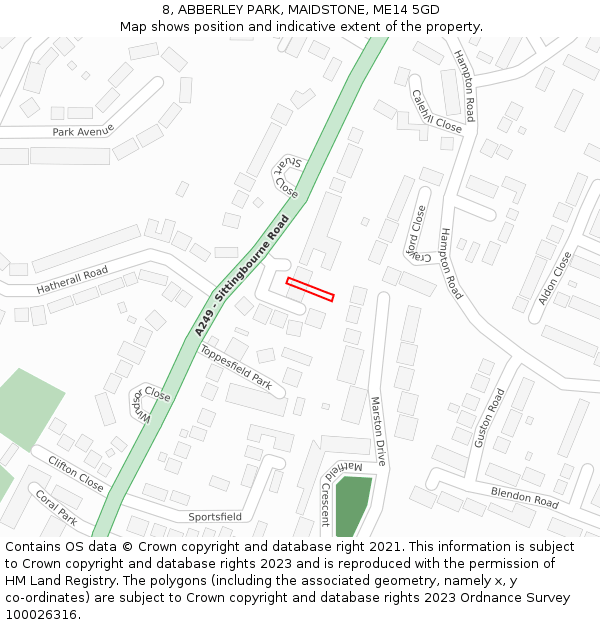 8, ABBERLEY PARK, MAIDSTONE, ME14 5GD: Location map and indicative extent of plot