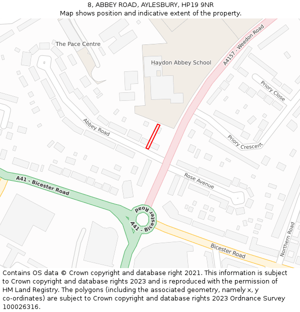 8, ABBEY ROAD, AYLESBURY, HP19 9NR: Location map and indicative extent of plot