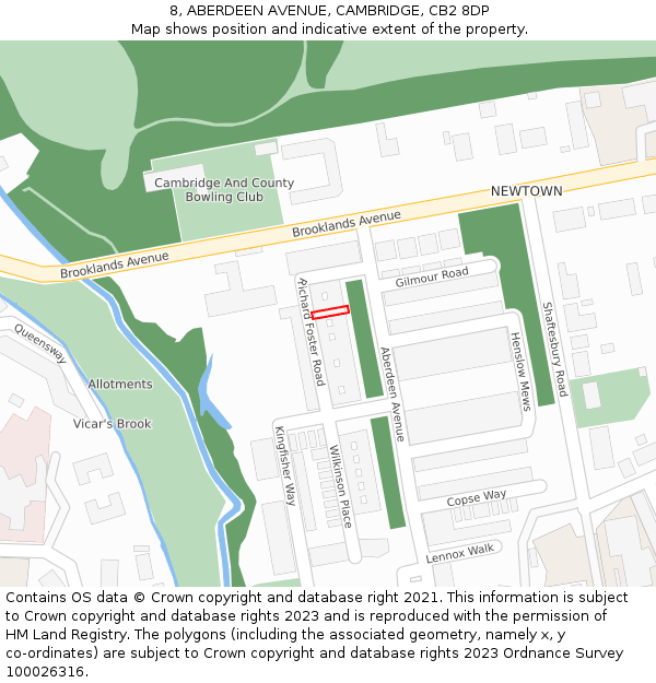 8, ABERDEEN AVENUE, CAMBRIDGE, CB2 8DP: Location map and indicative extent of plot