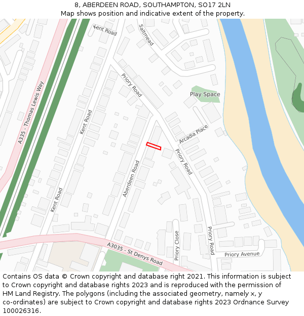 8, ABERDEEN ROAD, SOUTHAMPTON, SO17 2LN: Location map and indicative extent of plot