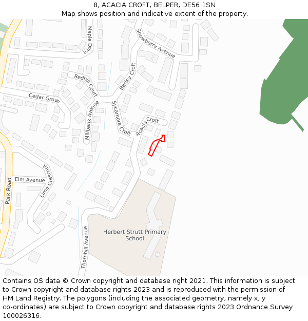 8, ACACIA CROFT, BELPER, DE56 1SN: Location map and indicative extent of plot