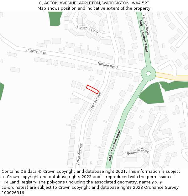8, ACTON AVENUE, APPLETON, WARRINGTON, WA4 5PT: Location map and indicative extent of plot
