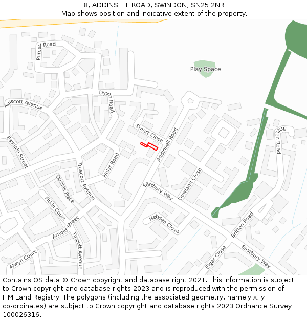 8, ADDINSELL ROAD, SWINDON, SN25 2NR: Location map and indicative extent of plot