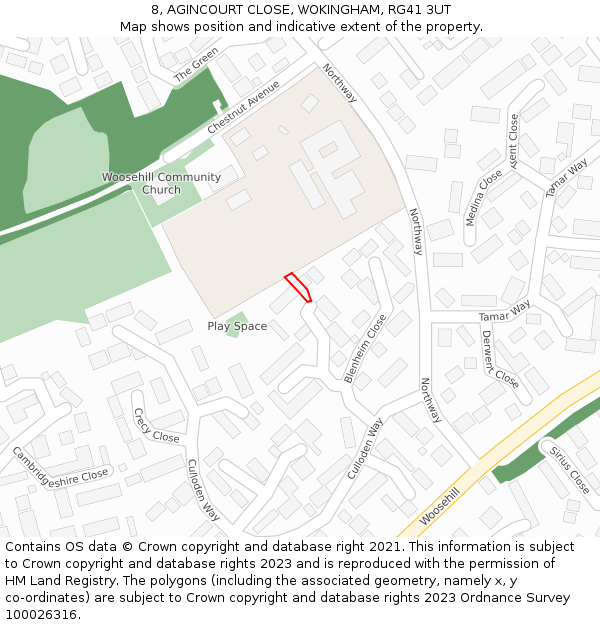 8, AGINCOURT CLOSE, WOKINGHAM, RG41 3UT: Location map and indicative extent of plot