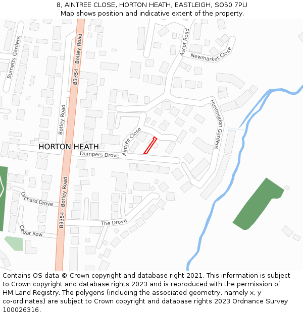 8, AINTREE CLOSE, HORTON HEATH, EASTLEIGH, SO50 7PU: Location map and indicative extent of plot