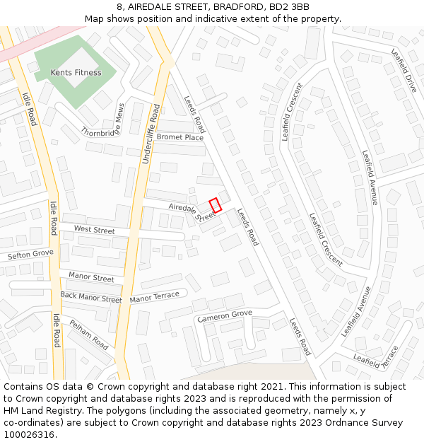 8, AIREDALE STREET, BRADFORD, BD2 3BB: Location map and indicative extent of plot