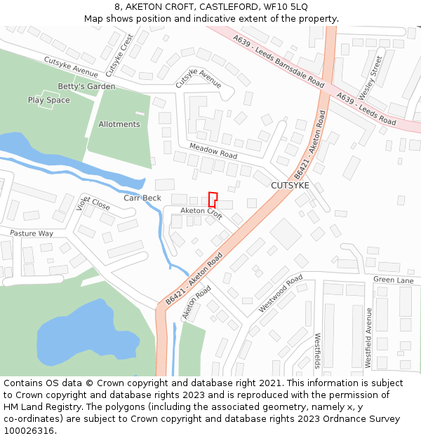 8, AKETON CROFT, CASTLEFORD, WF10 5LQ: Location map and indicative extent of plot