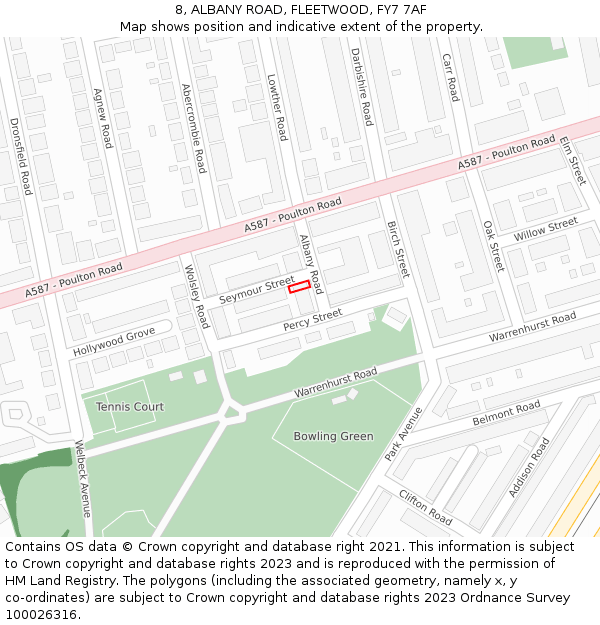 8, ALBANY ROAD, FLEETWOOD, FY7 7AF: Location map and indicative extent of plot