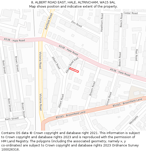 8, ALBERT ROAD EAST, HALE, ALTRINCHAM, WA15 9AL: Location map and indicative extent of plot