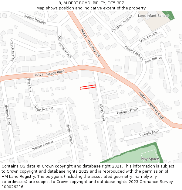 8, ALBERT ROAD, RIPLEY, DE5 3FZ: Location map and indicative extent of plot