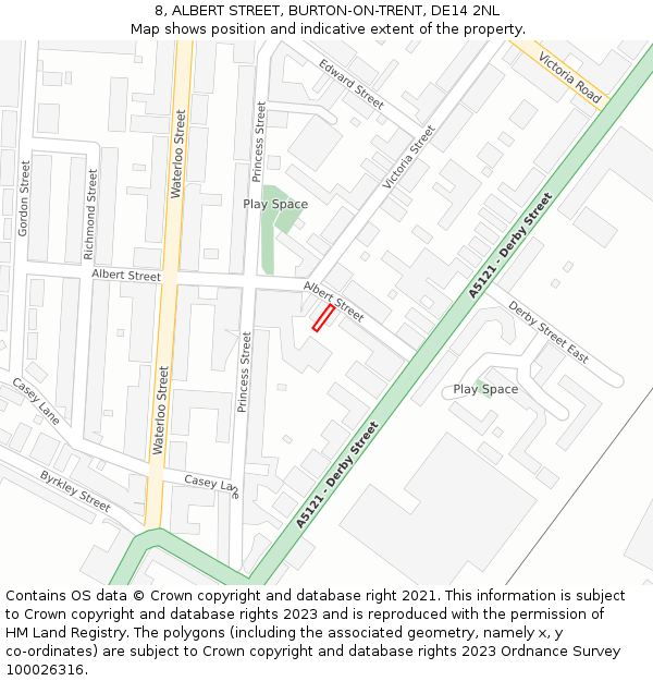 8, ALBERT STREET, BURTON-ON-TRENT, DE14 2NL: Location map and indicative extent of plot