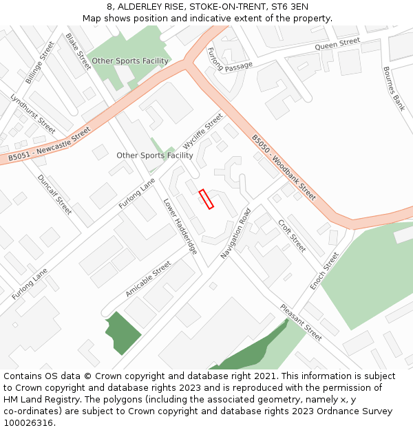 8, ALDERLEY RISE, STOKE-ON-TRENT, ST6 3EN: Location map and indicative extent of plot