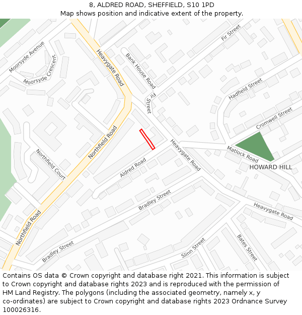 8, ALDRED ROAD, SHEFFIELD, S10 1PD: Location map and indicative extent of plot