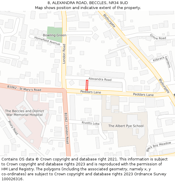 8, ALEXANDRA ROAD, BECCLES, NR34 9UD: Location map and indicative extent of plot