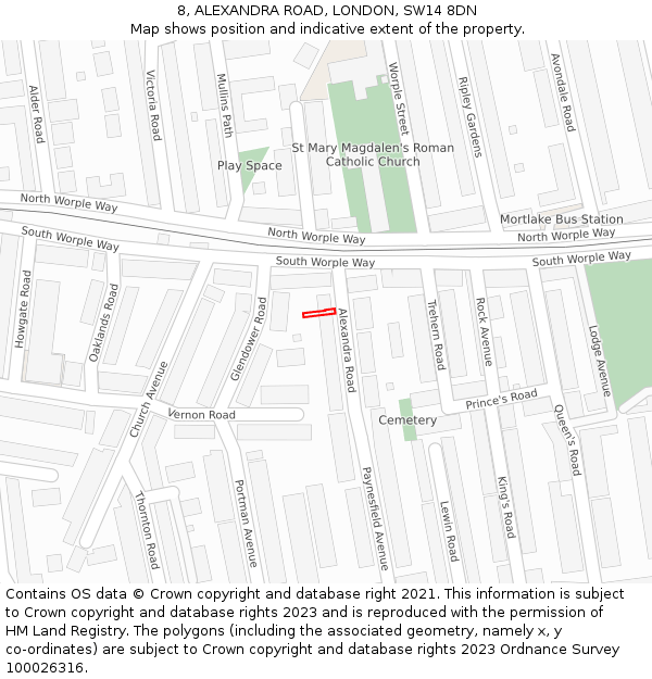 8, ALEXANDRA ROAD, LONDON, SW14 8DN: Location map and indicative extent of plot