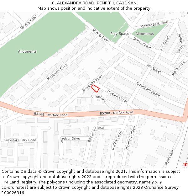 8, ALEXANDRA ROAD, PENRITH, CA11 9AN: Location map and indicative extent of plot