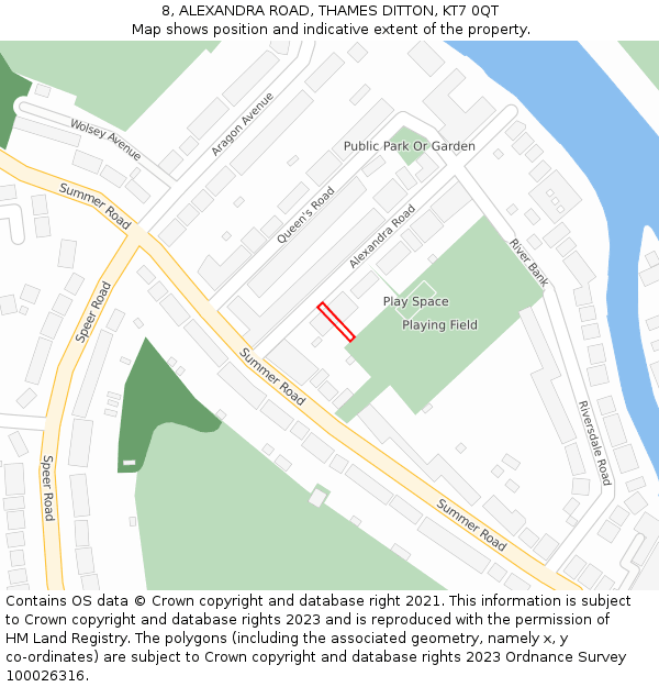 8, ALEXANDRA ROAD, THAMES DITTON, KT7 0QT: Location map and indicative extent of plot