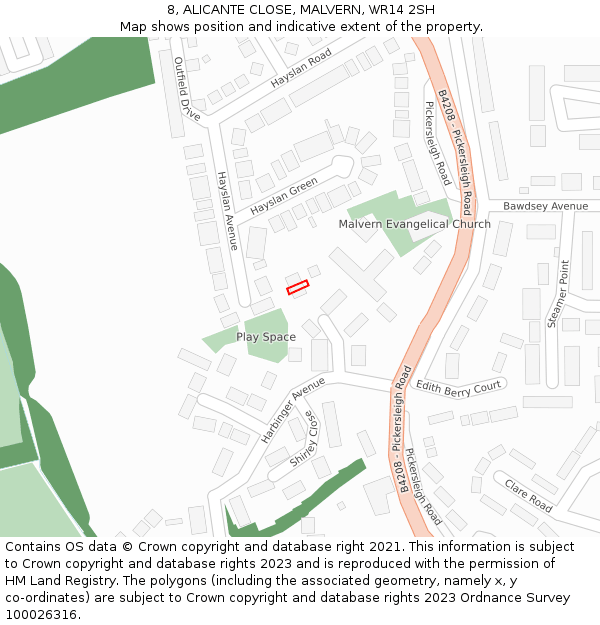 8, ALICANTE CLOSE, MALVERN, WR14 2SH: Location map and indicative extent of plot