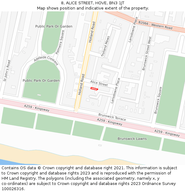8, ALICE STREET, HOVE, BN3 1JT: Location map and indicative extent of plot