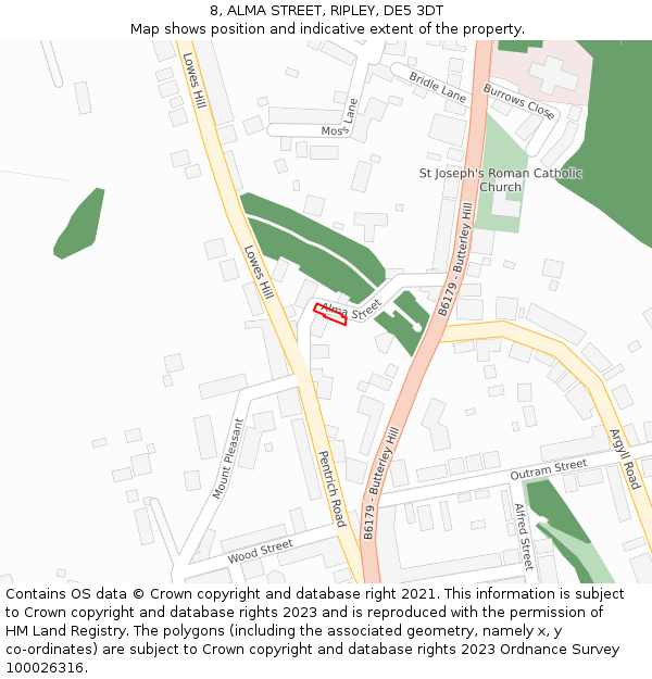8, ALMA STREET, RIPLEY, DE5 3DT: Location map and indicative extent of plot