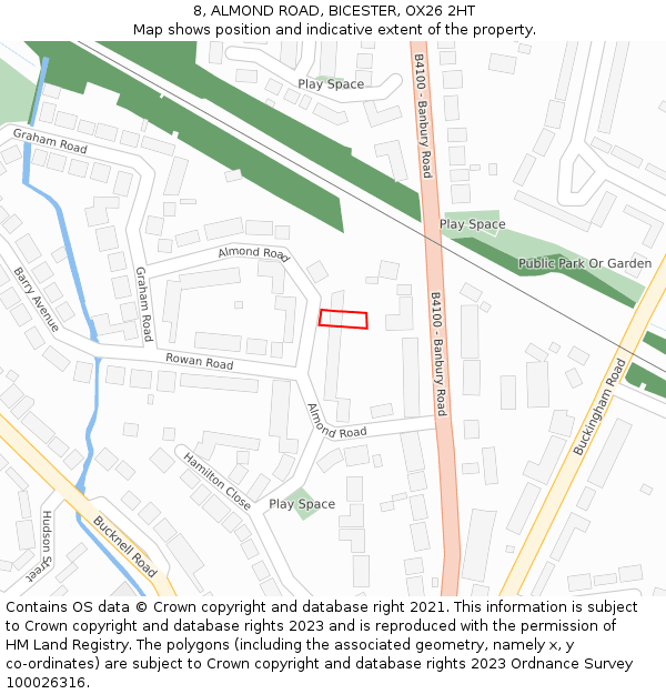 8, ALMOND ROAD, BICESTER, OX26 2HT: Location map and indicative extent of plot