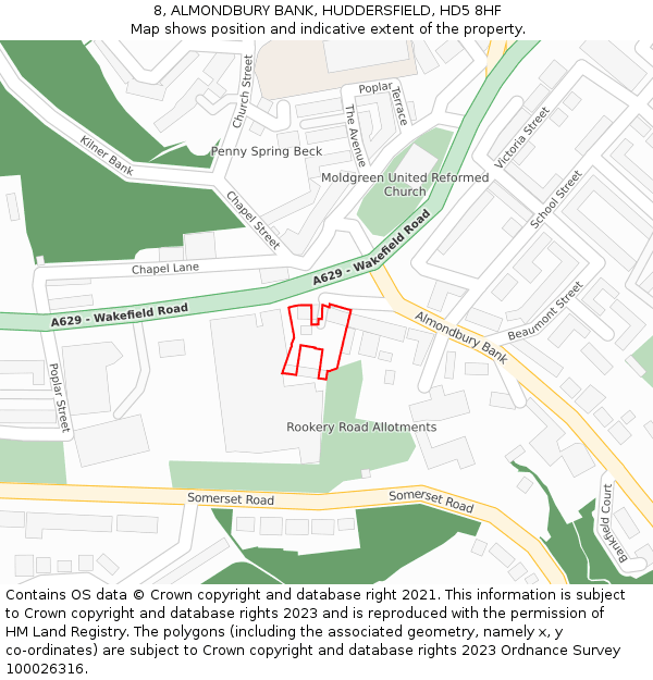 8, ALMONDBURY BANK, HUDDERSFIELD, HD5 8HF: Location map and indicative extent of plot