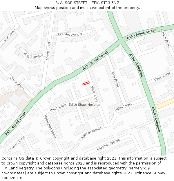 8, ALSOP STREET, LEEK, ST13 5NZ: Location map and indicative extent of plot