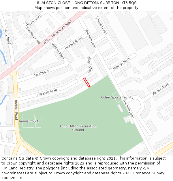 8, ALSTON CLOSE, LONG DITTON, SURBITON, KT6 5QS: Location map and indicative extent of plot
