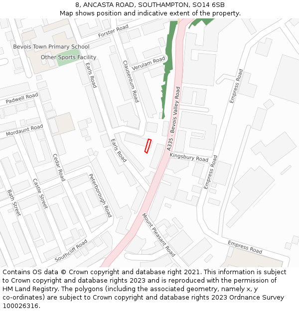 8, ANCASTA ROAD, SOUTHAMPTON, SO14 6SB: Location map and indicative extent of plot