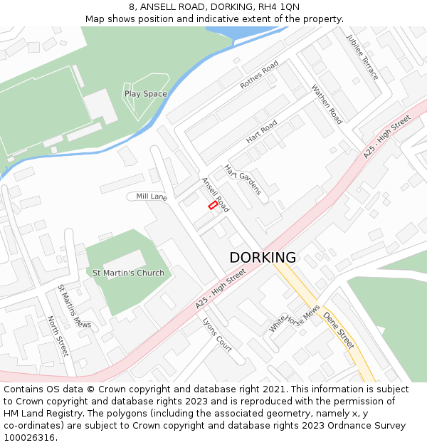8, ANSELL ROAD, DORKING, RH4 1QN: Location map and indicative extent of plot