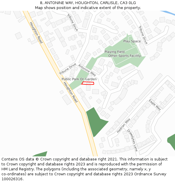 8, ANTONINE WAY, HOUGHTON, CARLISLE, CA3 0LG: Location map and indicative extent of plot