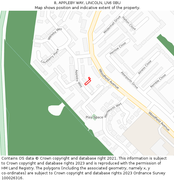 8, APPLEBY WAY, LINCOLN, LN6 0BU: Location map and indicative extent of plot