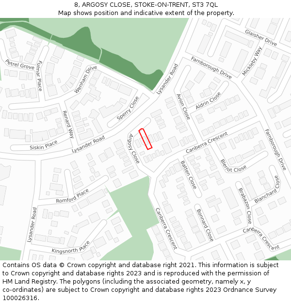 8, ARGOSY CLOSE, STOKE-ON-TRENT, ST3 7QL: Location map and indicative extent of plot