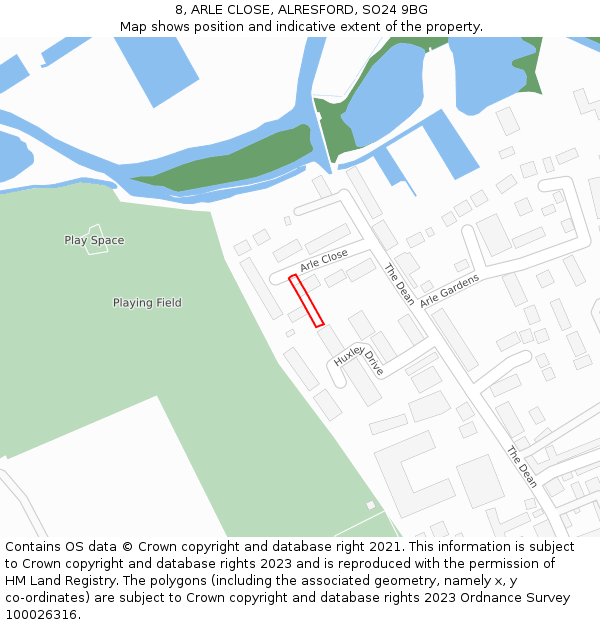 8, ARLE CLOSE, ALRESFORD, SO24 9BG: Location map and indicative extent of plot