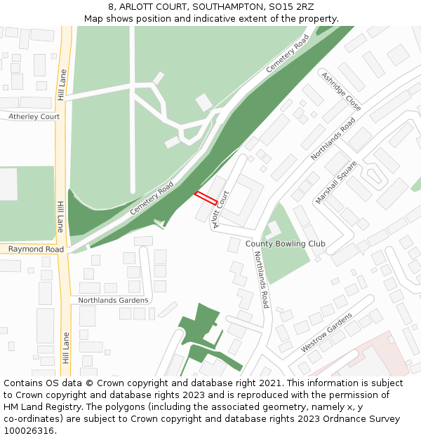 8, ARLOTT COURT, SOUTHAMPTON, SO15 2RZ: Location map and indicative extent of plot