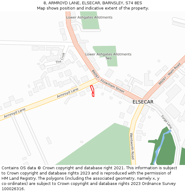 8, ARMROYD LANE, ELSECAR, BARNSLEY, S74 8ES: Location map and indicative extent of plot
