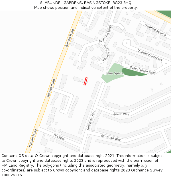 8, ARUNDEL GARDENS, BASINGSTOKE, RG23 8HQ: Location map and indicative extent of plot