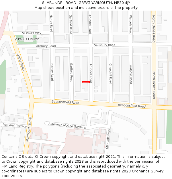 8, ARUNDEL ROAD, GREAT YARMOUTH, NR30 4JY: Location map and indicative extent of plot