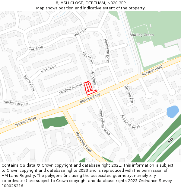 8, ASH CLOSE, DEREHAM, NR20 3FP: Location map and indicative extent of plot
