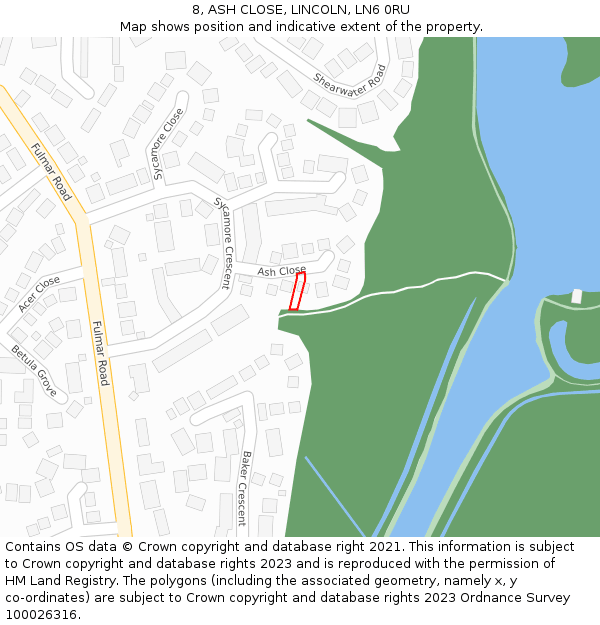 8, ASH CLOSE, LINCOLN, LN6 0RU: Location map and indicative extent of plot