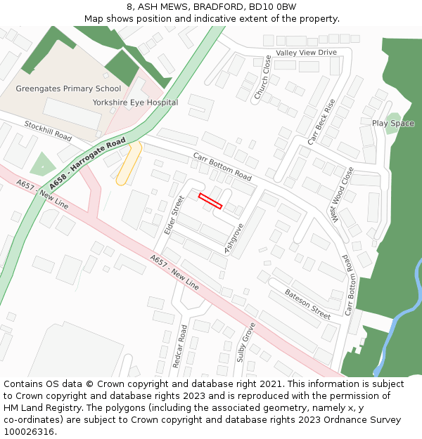 8, ASH MEWS, BRADFORD, BD10 0BW: Location map and indicative extent of plot