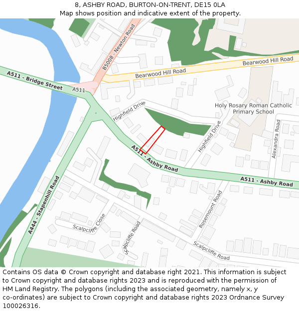 8, ASHBY ROAD, BURTON-ON-TRENT, DE15 0LA: Location map and indicative extent of plot