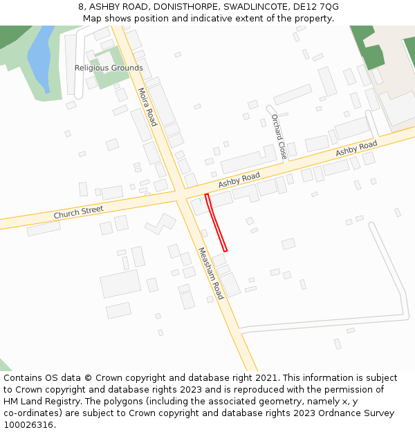 8, ASHBY ROAD, DONISTHORPE, SWADLINCOTE, DE12 7QG: Location map and indicative extent of plot