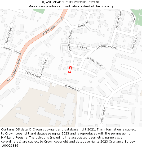 8, ASHMEADS, CHELMSFORD, CM2 9FJ: Location map and indicative extent of plot