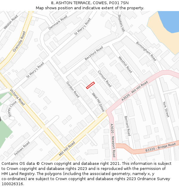 8, ASHTON TERRACE, COWES, PO31 7SN: Location map and indicative extent of plot
