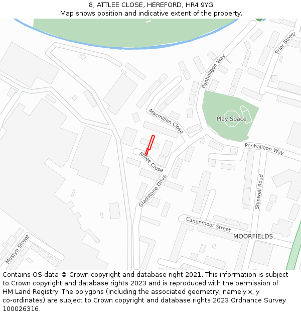 8, ATTLEE CLOSE, HEREFORD, HR4 9YG: Location map and indicative extent of plot