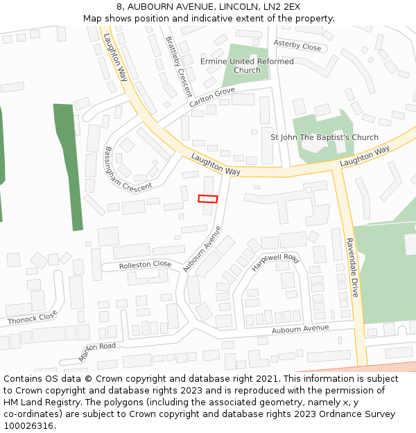 8, AUBOURN AVENUE, LINCOLN, LN2 2EX: Location map and indicative extent of plot